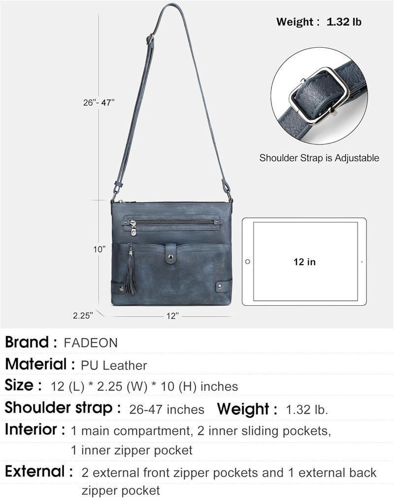 FADEON Large Crossbody Purses for Women Crossbody Bag, Designer Leather Cross Body Purses Multi Pocket Shoulder Bag - Image 3